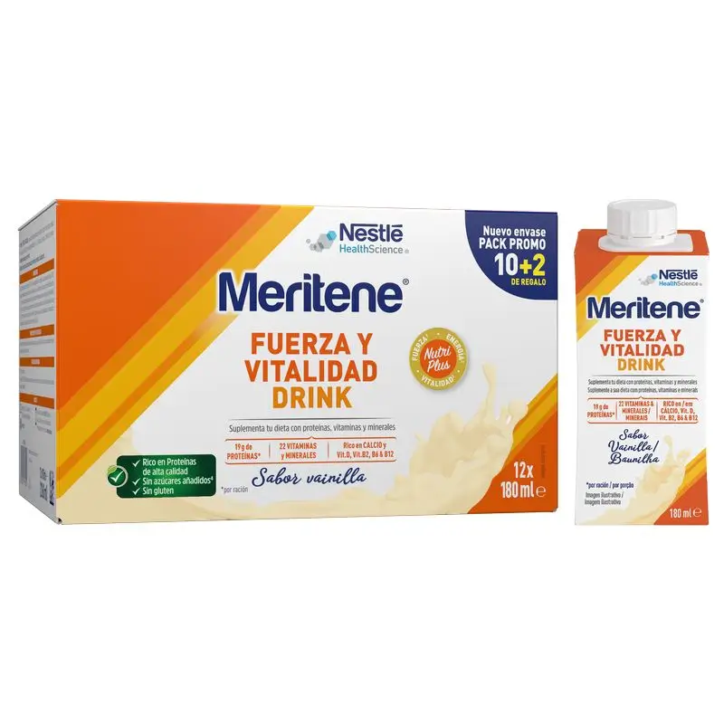 Meritene Strength & Vitality Drink Vanilla, Promo Pack 10+2 x 180 ml