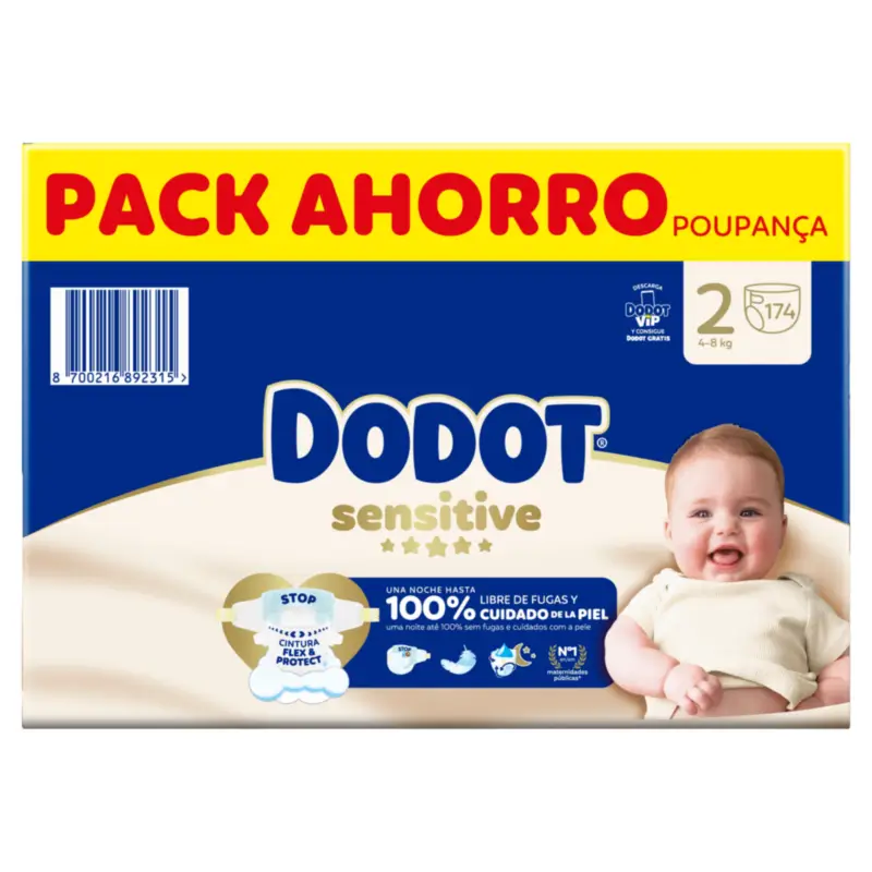 Dodot Sensitive Size 2, Nappies, 4Kg-8Kg , 174 pcs