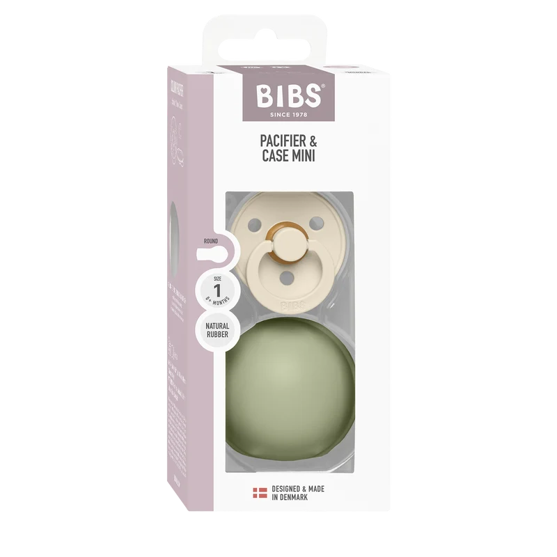 Colour Pacifier And Pacifier Case Mini - Ivory/Sage