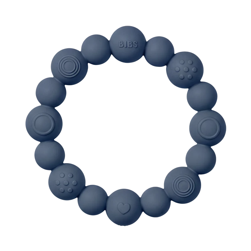 Beaded Teething Ring - Steel Blue