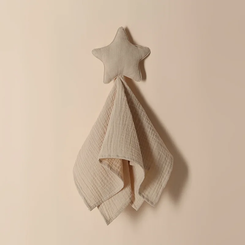 Beige Stjärna Babyfilt - Mjuk Muslin Snuttefilt för Nyfödda