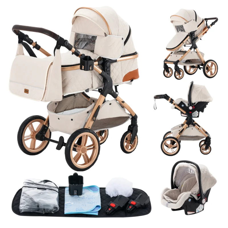 Lyxig Vit Barnvagn - Hög Kombivagn 3 set