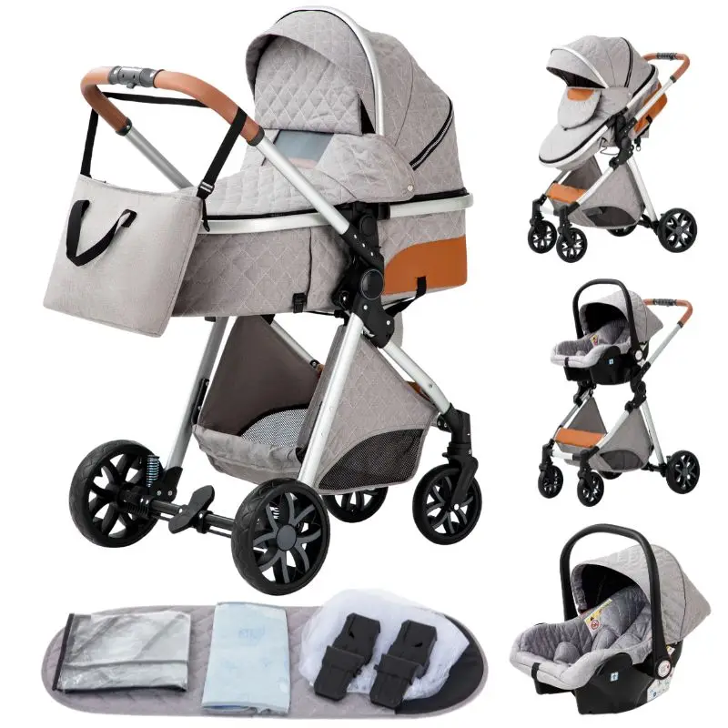 Lyxig Grå Barnvagn - Hög Kombivagn 3 set