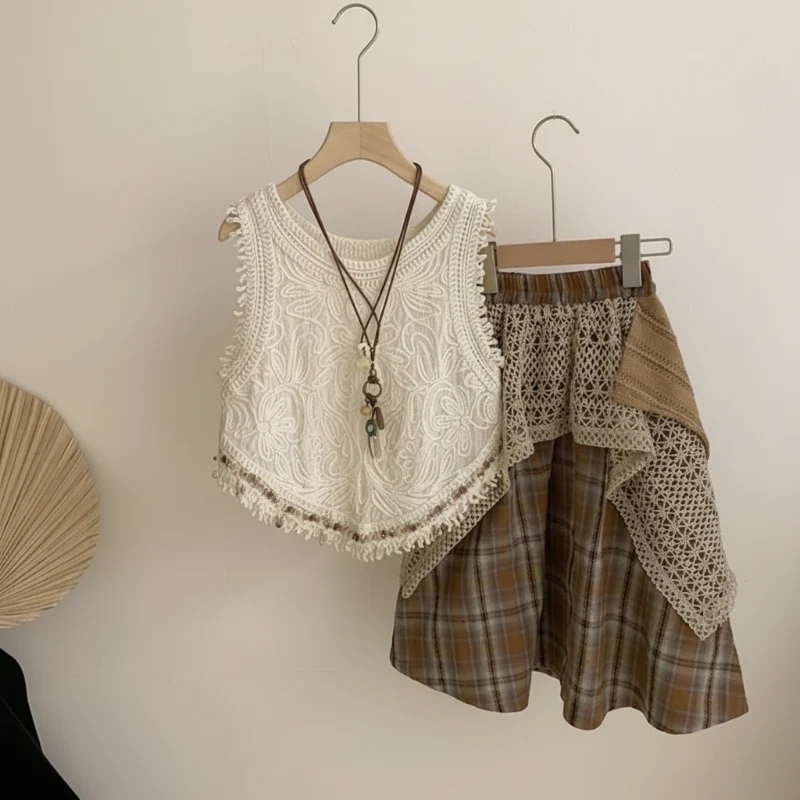 TinyTrends – Boho Chic & Sött – Virkad topp med rutig kjol
