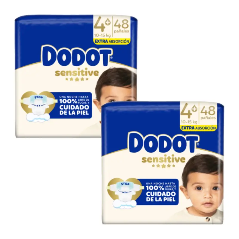 Dodot Sensitive Nappies Extra Absorbency 10-15 kg Size 4+, Pack 2 x 48 Units