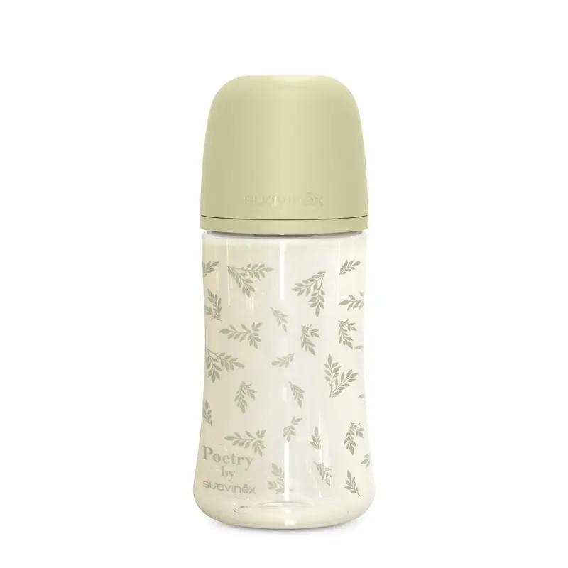 Suavinex Feeding Bottle 270 Ml, Medium Flow (M), +3 Months, Green Poetry