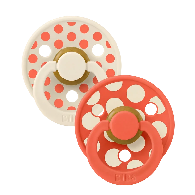 STUDIO Colour Pacifiers 2 Pack Polka - Ivory/Tango