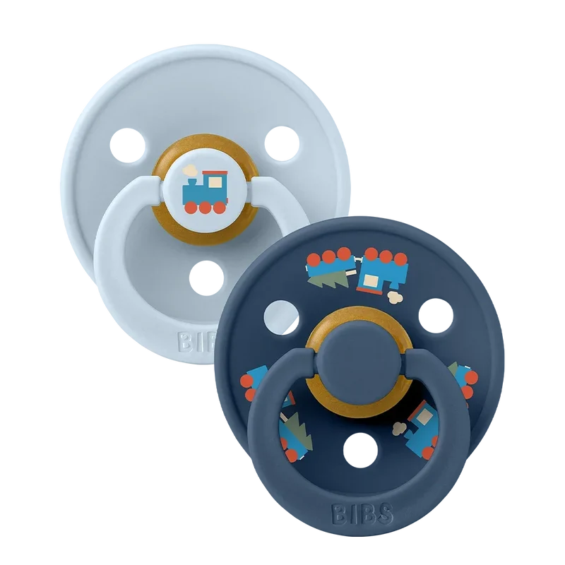 Colour Holiday Train Pacifiers 2 Pack - Baby Blue/Steel Blue
