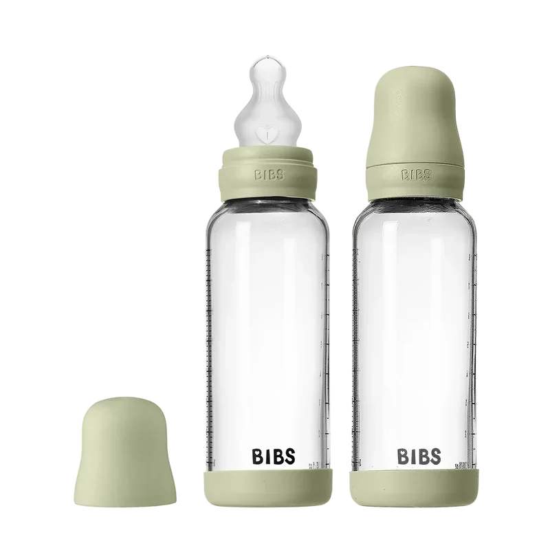 Baby Glass Bottle Set 240ml 2 Pack Silicone - Sage