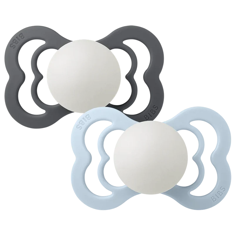 Supreme GLOW Pacifiers 2 Pack - Iron/Baby Blue