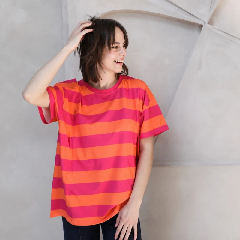 Oversized Breastfeeding Tee Pink and Orange