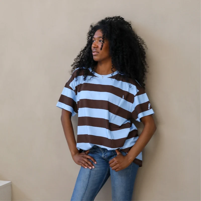 Oversized Breastfeeding Tee Blue and Brown