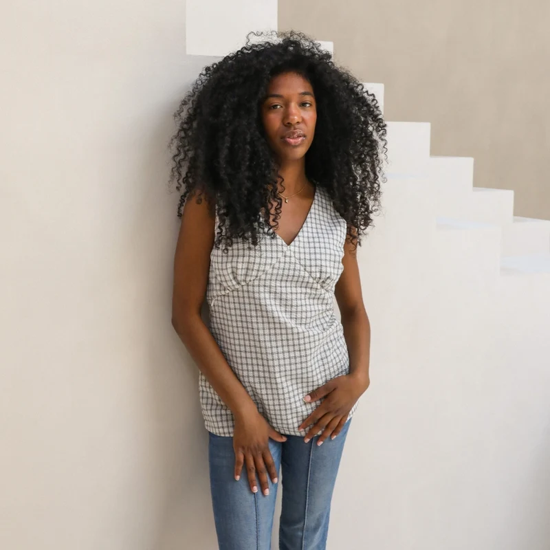 Sleeveless Breastfeeding Top Windowpane
