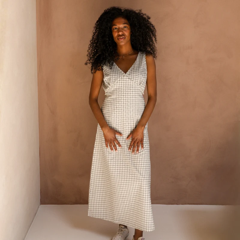 Sleeveless Breastfeeding Dress Windowpane