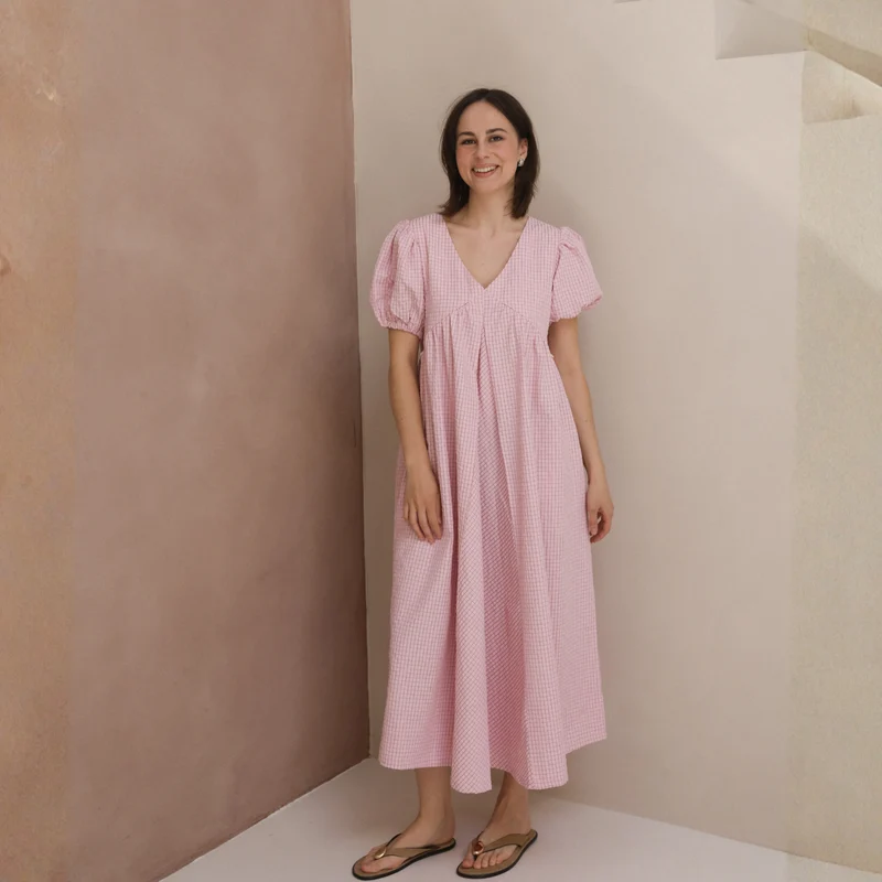 Breastfeeding Balloon Sleeve Dress Pink