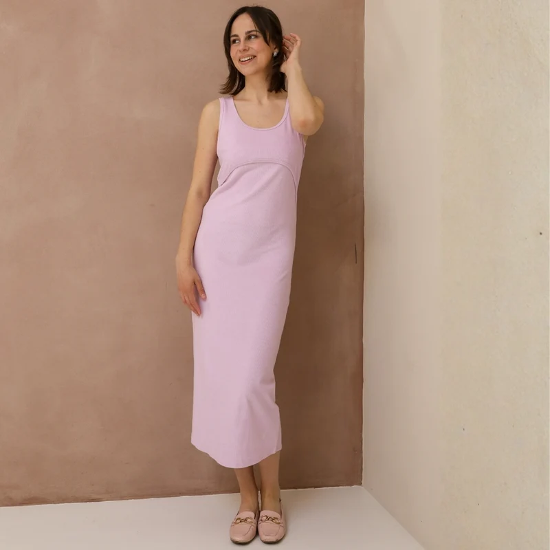 St Tropez Ribbed Breastfeeding Dress Lilac