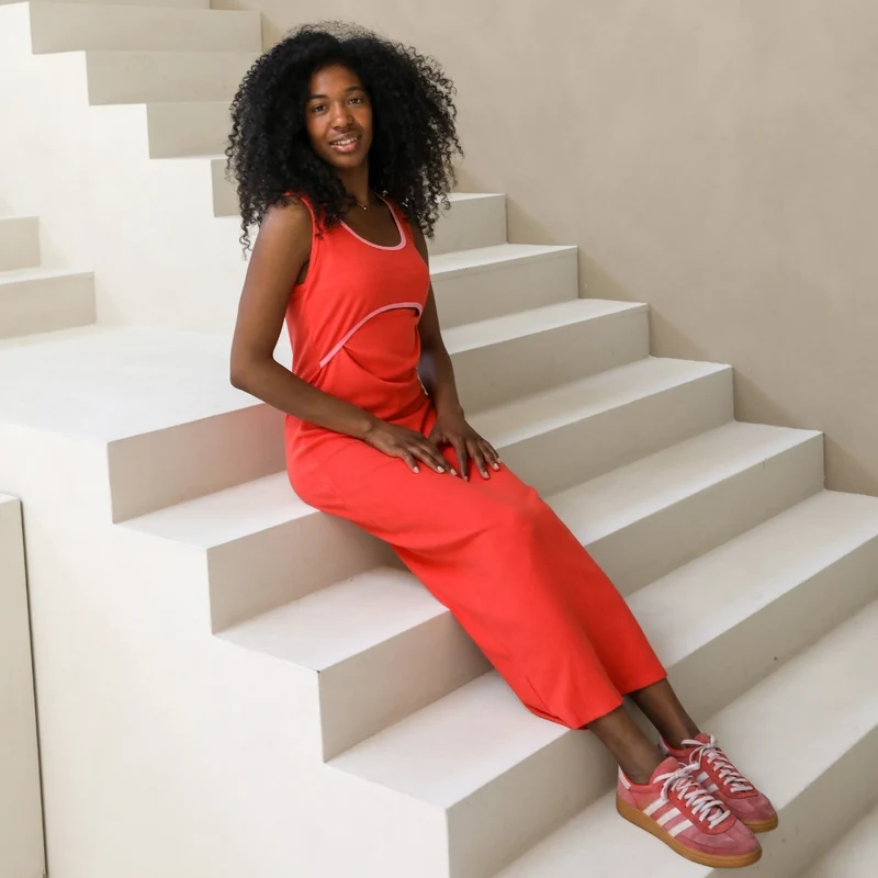 St Tropez Ribbed Breastfeeding Dress Red & Pink