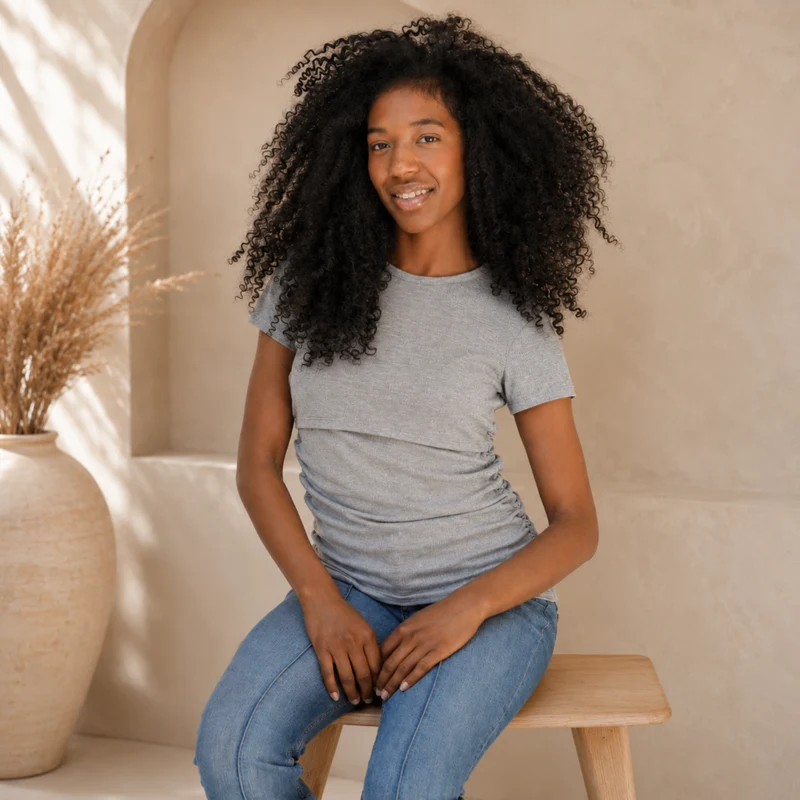 Ruched Breastfeeding Tee Grey Marl