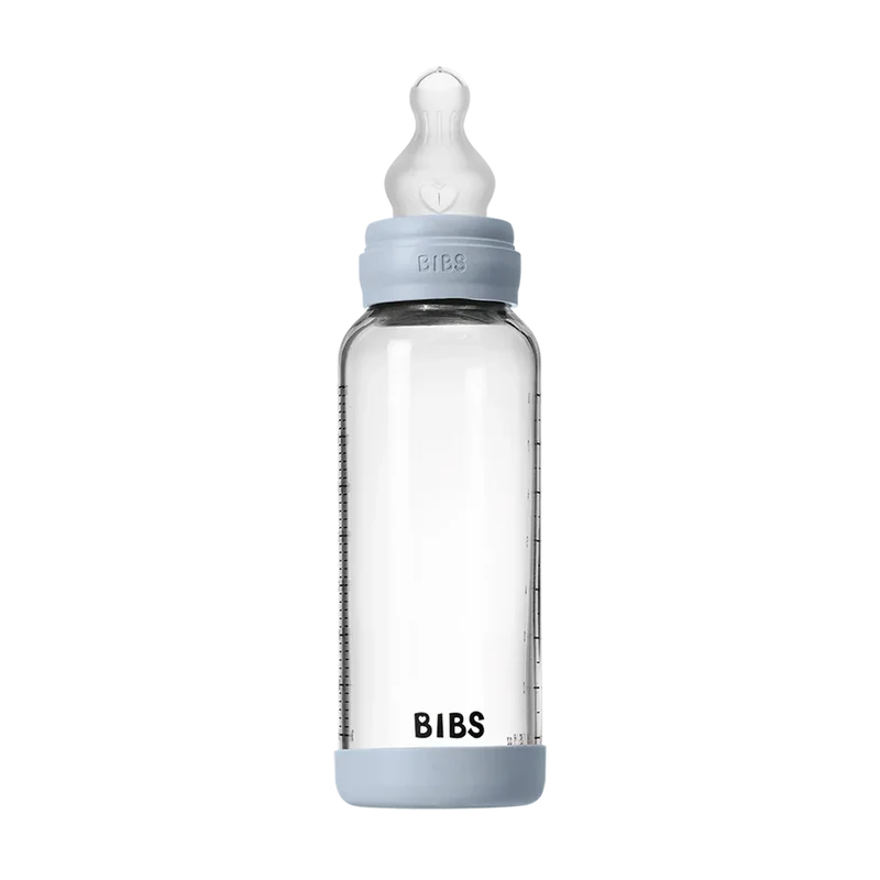 Baby Glass Bottle Set 240ml Silicone - Baby Blue