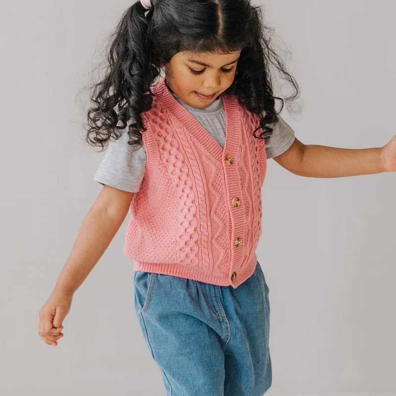Knitted Cotton Vest Pink