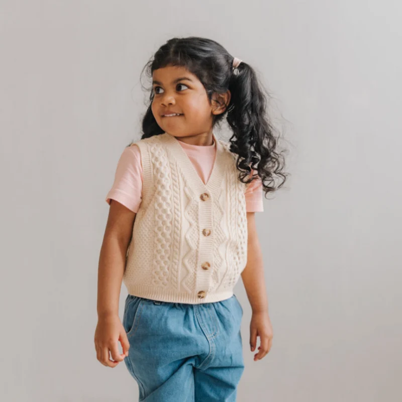 Knitted Cotton Vest Beige