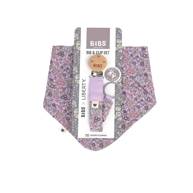 BIBS x LIBERTY Bib & Clip Set Chamomile Lawn - Violet Sky