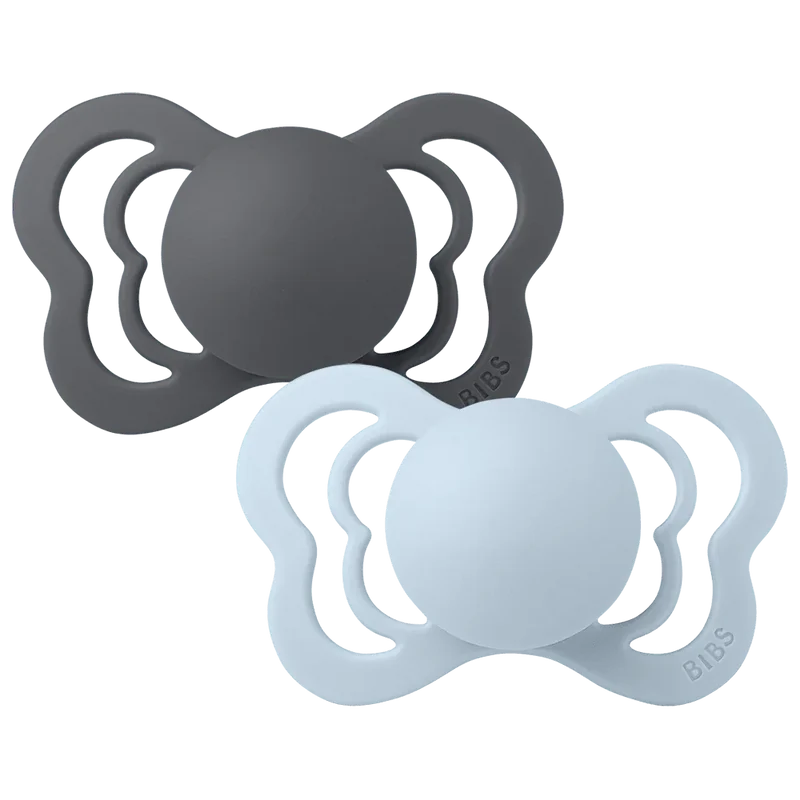 Couture Pacifiers 2 Pack - Iron/Baby Blue