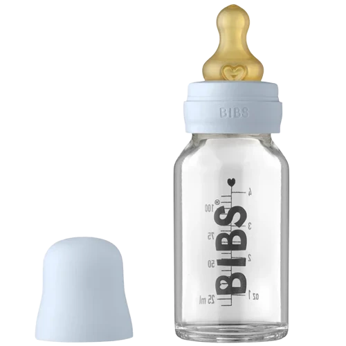 Bibs nappflaska i glas - Latex - 110 ml - Baby Blue