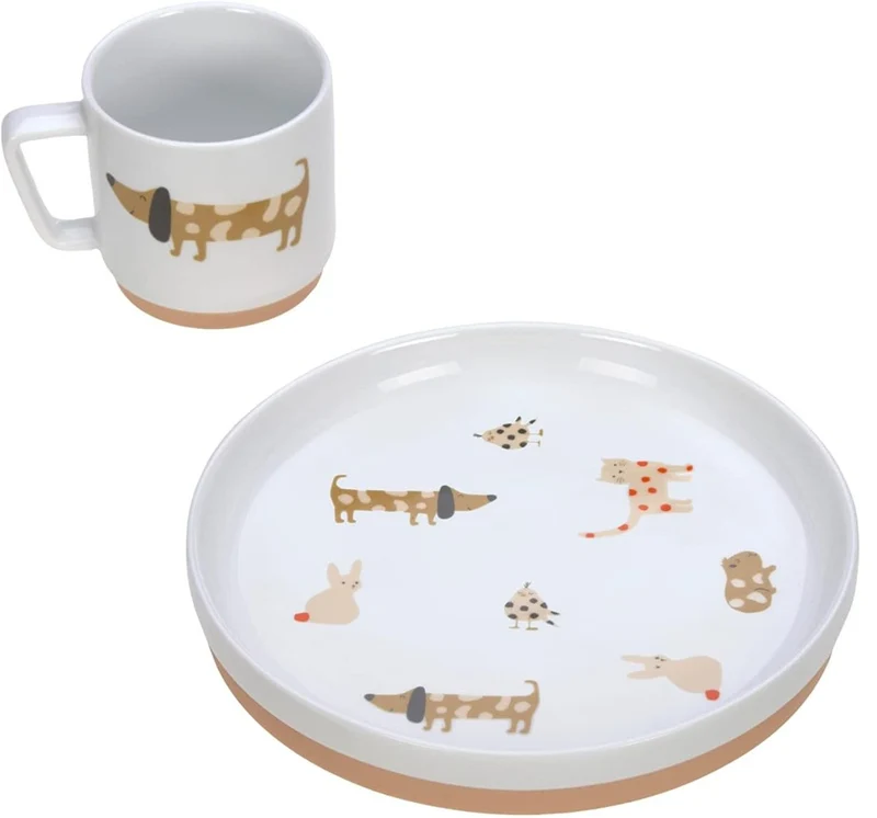 LASSIG Little Mateys porcelánová súprava taniera a šálky 200 ml ZVIERATÁ