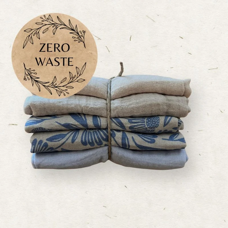 Muslin Tvättlappar - 5-pack - Blue Blooms