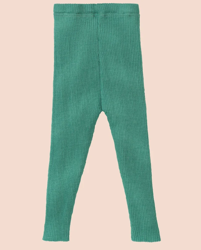 Tunna barnleggings, ribbstickad ekologisk merinoull
