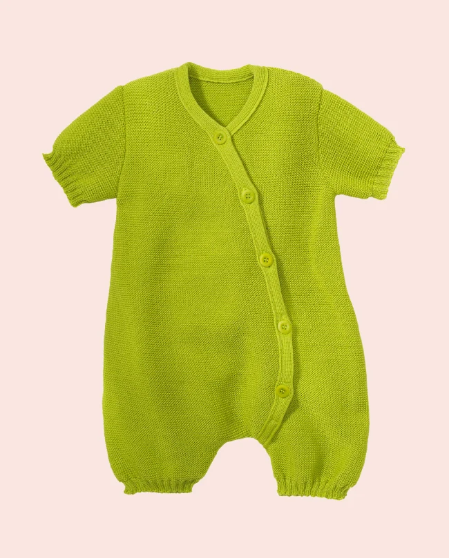 Babyromper, stickad ekologisk merionull