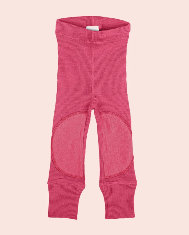 Barnleggings med knälappar, ribbstickad merionull