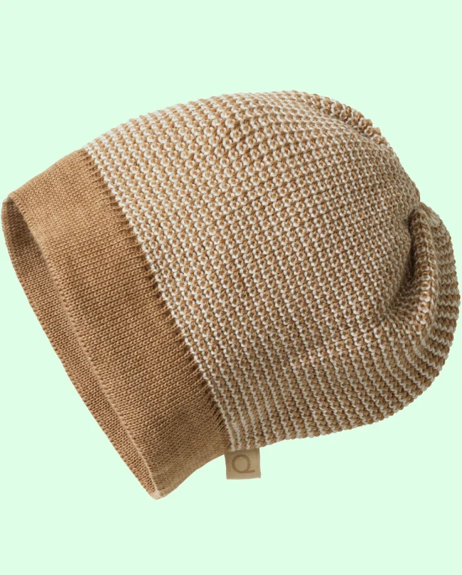 Beanie, stickad melerad ekologisk merion ull