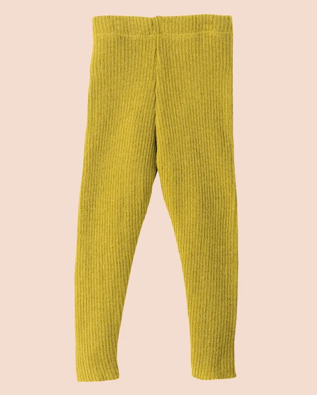 Tjockare barnleggings, ribbstickad ekologisk merinoull