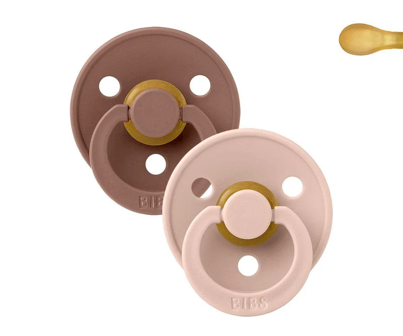 BIBS Colour rund napp strl. 2, latex – Woodchuck/Blush (2-pack)