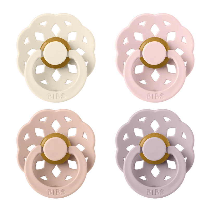 BIBS Boheme rund napp storlek 1, latex – Ivory/Blush/Woodchuck/Blossom (4-pack)