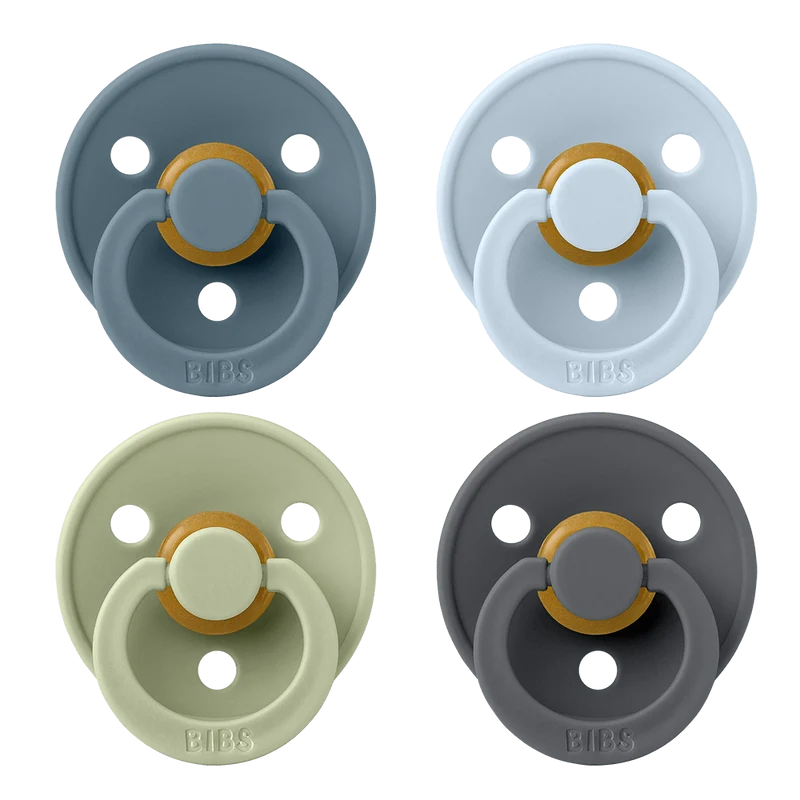 BIBS Colour rund napp strl. 2, latex – Petrol/Sage/Baby Blue (4-pack)