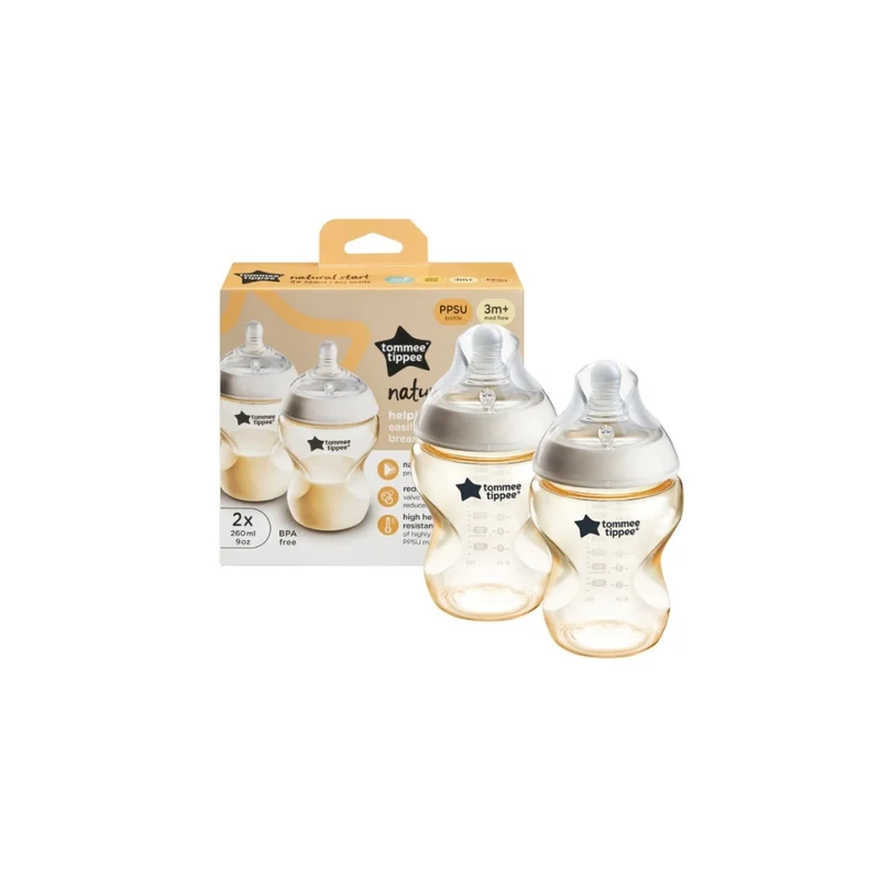 Tommee Tippee｜Natural Start 260ml PPSU 奶瓶附超級柔軟中流量3M+奶嘴(兩個裝)