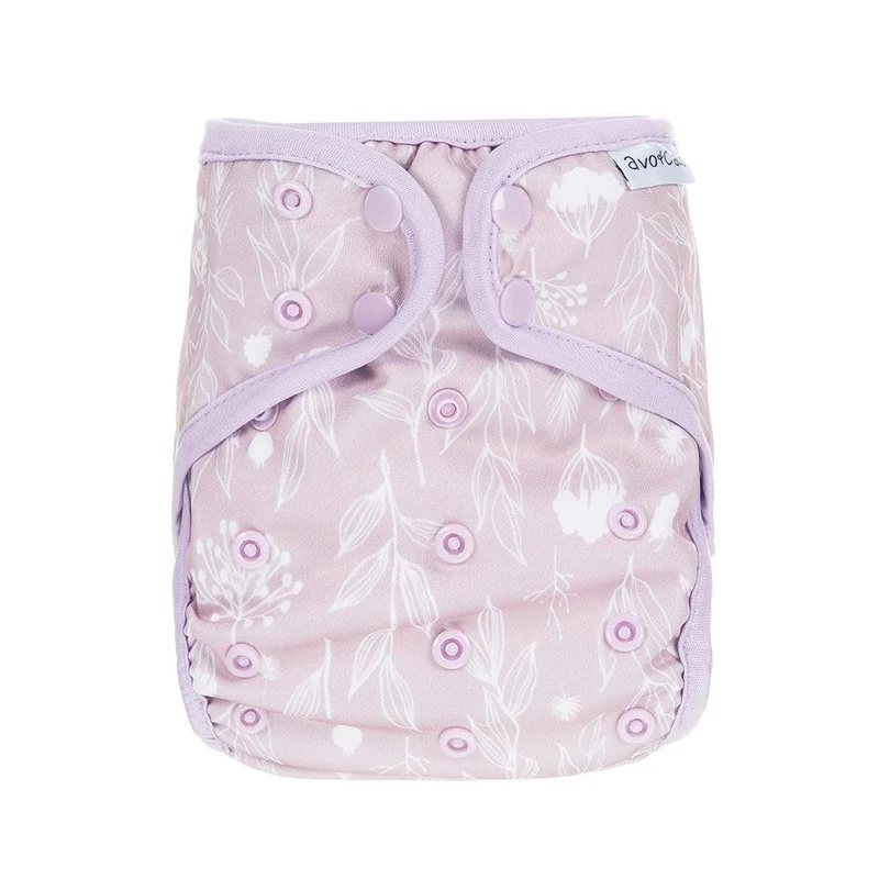 avo+cado One Size Explorer Nappy Cover - Vildväxter, Naturkök, Knoppar, Kirskål, Sand, Pampasgräs, Mossa, Mauve, Blad, Örter, Grå, Maskros
