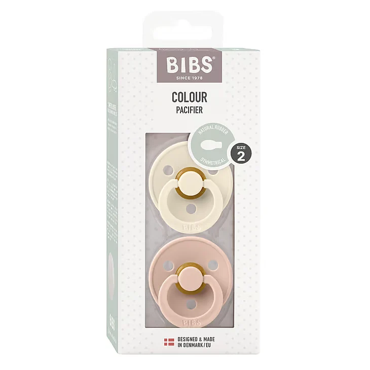 BIBS Colour symmetrisk napp storlek 2, latex – Ivory/Blush (2-pack)