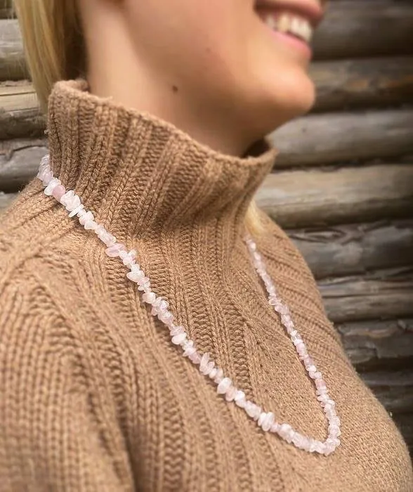 Rose quartz halskæde - voksen - chips - ekstra lang