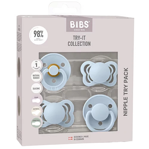 Bibs Try it - startpaket med nappar - Baby Blue