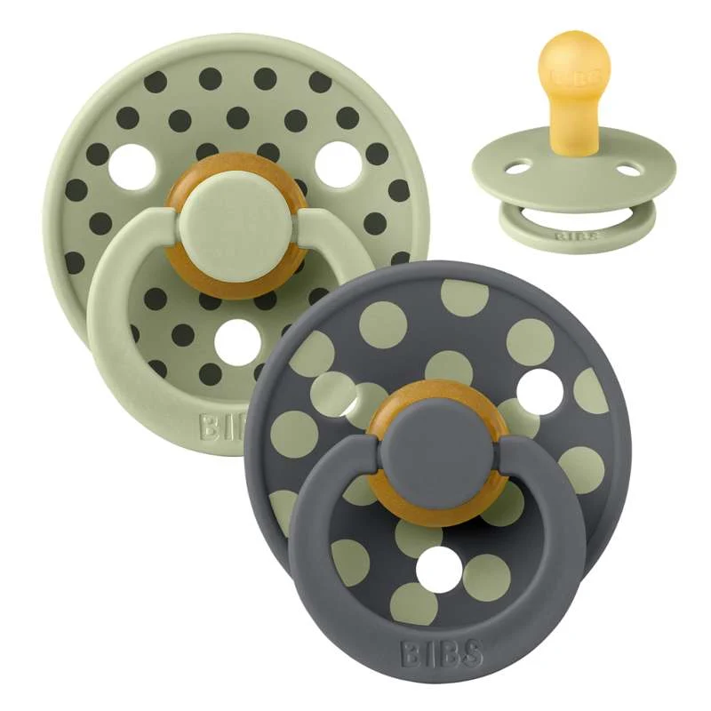 BIBS Rund Color Napp - 2-pack - strl. 1 - naturgummi - Polka Studio - Sage/Iron