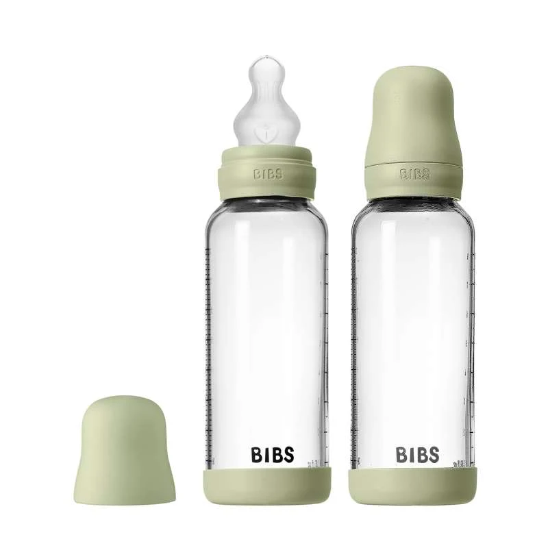 BIBS Bottle - Nappflaskset - Glas - 2-pack - Silikon/Slow Flow/Rund - 240ml - Sage