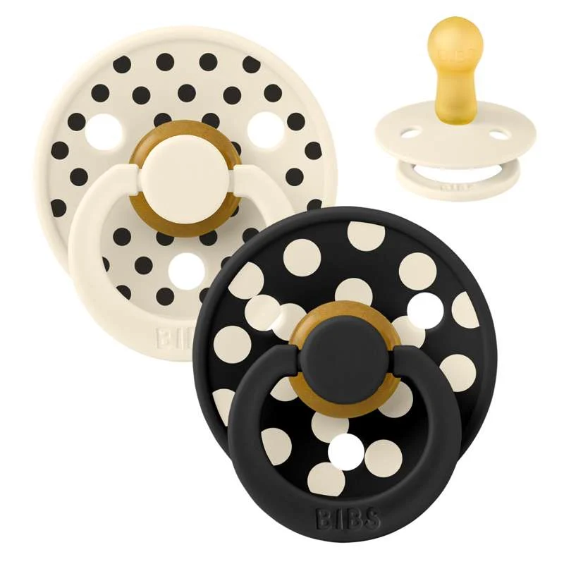 BIBS Rund Colour Sut - 2-Pack - strl. 2 - naturgummi - Polka Studio - Ivory/Black