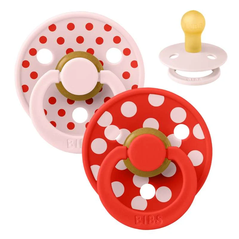 BIBS Rund Colour Sut - 2-pack - strl. 1 - naturgummi - Polka Studio - Blossom/Candy Apple