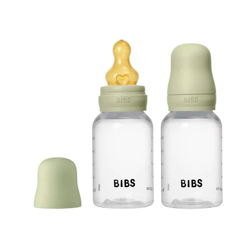 BIBS Flaska - Nappflaskset - Plast - 2-pack - naturgummi/Slow Flow/Rund - 150ml - Sage