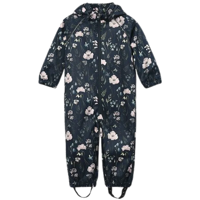 Minymo Softshelloverall - Blommor - Blue Nights