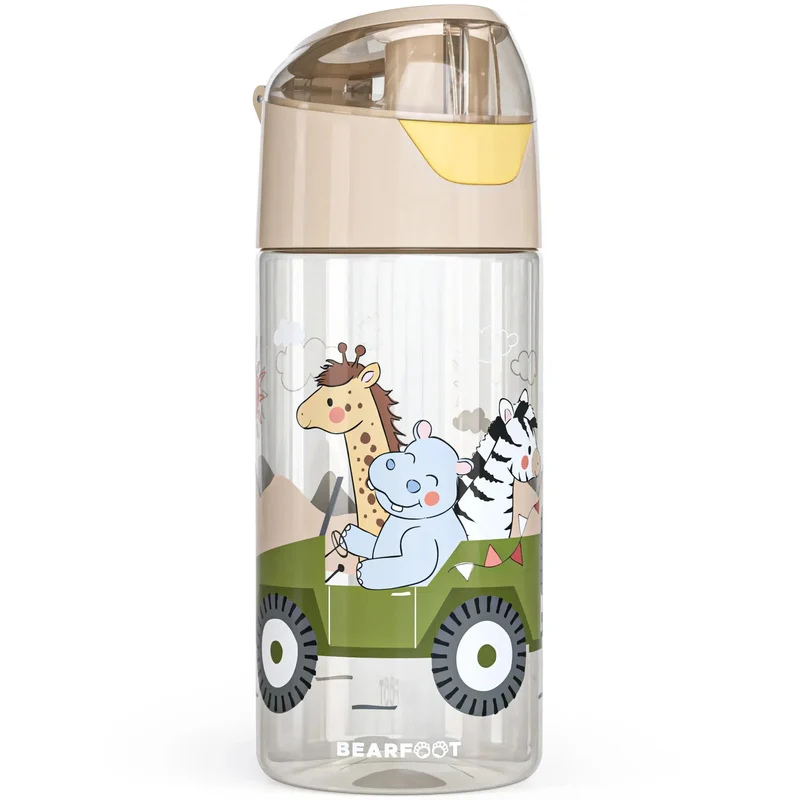 BEARFOOT Lättviktsdryckesflaska med handtag och enkel öppning - 450 ml - Safari Vänner